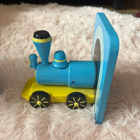 Vintage Blue and Yellow Train Bookends Kids Room Decor - Picture 3 of 7